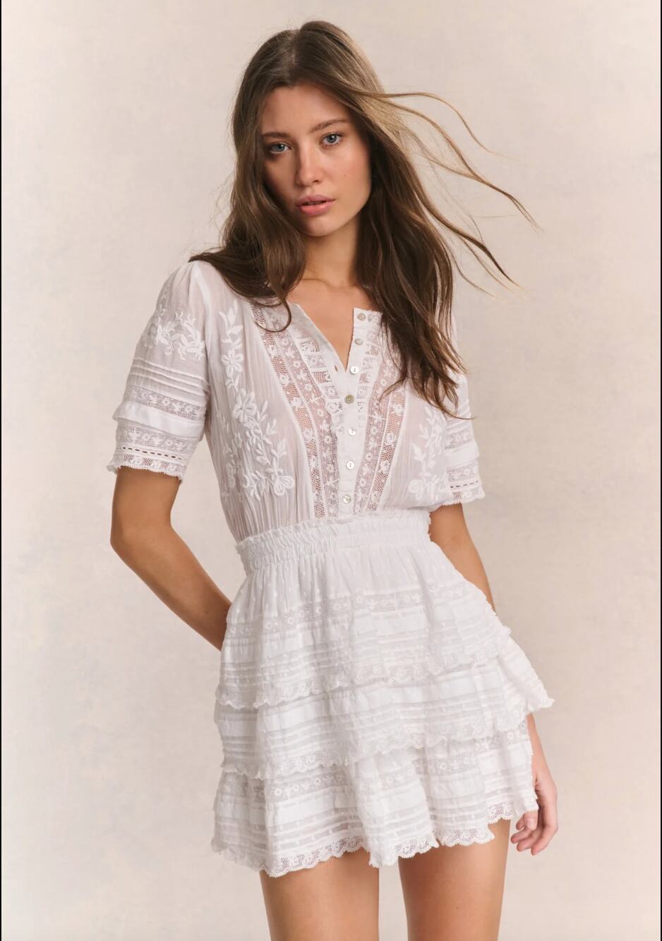 Love Shack Fancy Quincy Heritage Mini Dress MSRP $445 | White | Medium